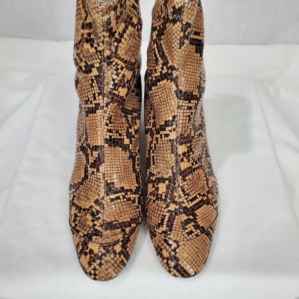 Zara Brown Snakeskin Block Heel Ankle Boot Bootie Size 7.5-8 EU 38 Animal Print - Picture 4 of 13